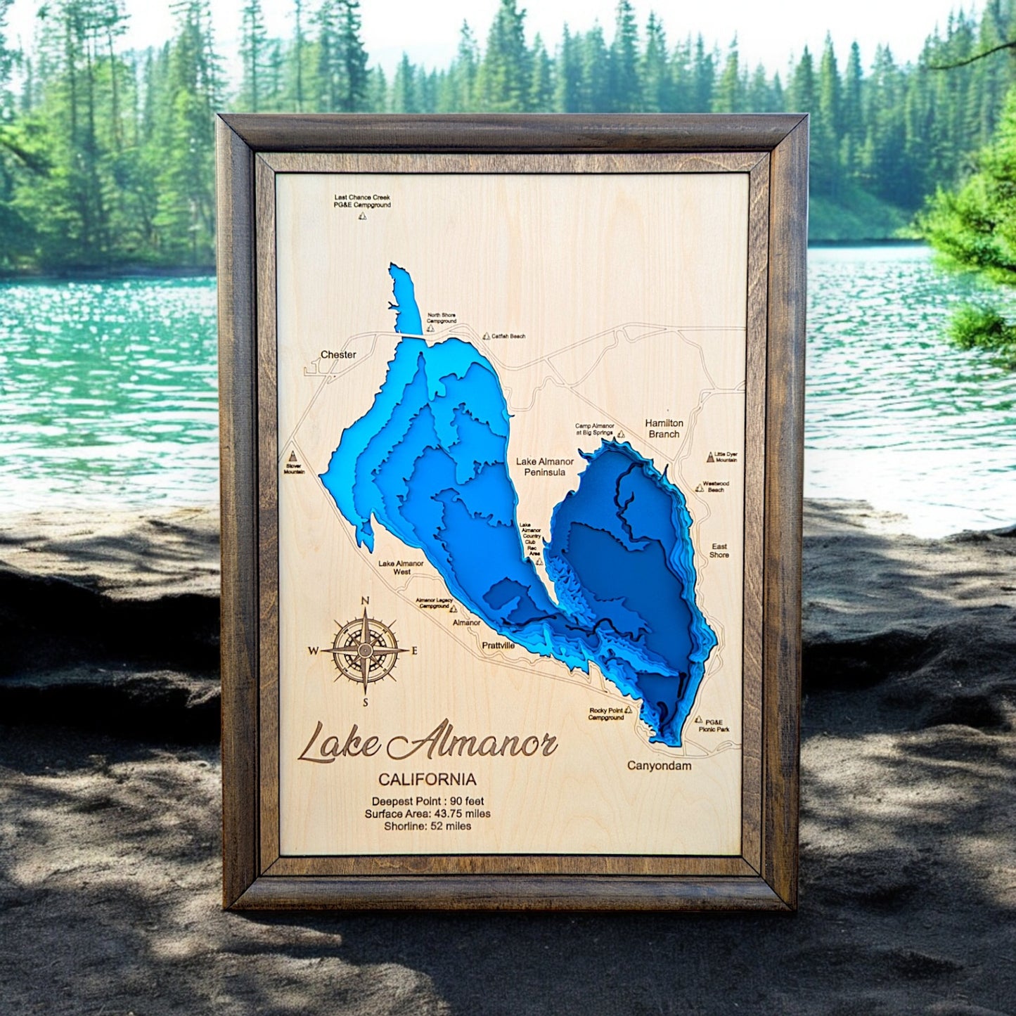 Lake Almanor Art | Almanor Bathymetry Map | Various Sizes