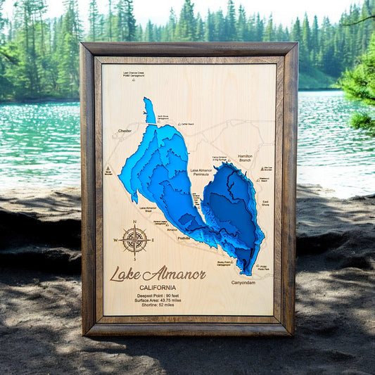 Lake Almanor Art | Almanor Bathymetry Map | Various Sizes