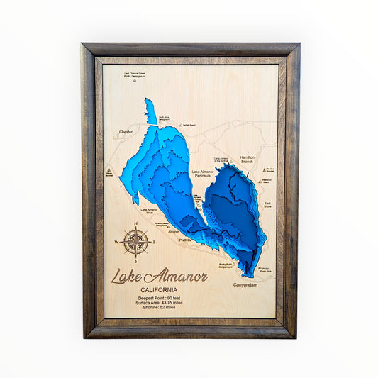 Lake Almanor Art | Almanor Bathymetry Map | Various Sizes