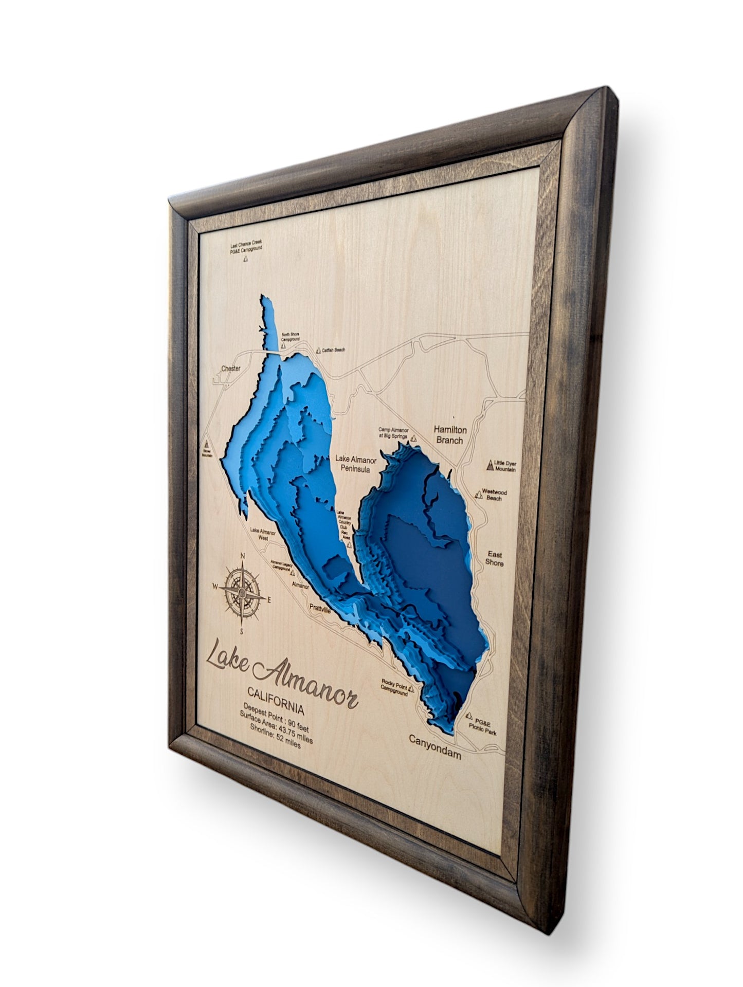 Lake Almanor Art | Almanor Bathymetry Map | Various Sizes