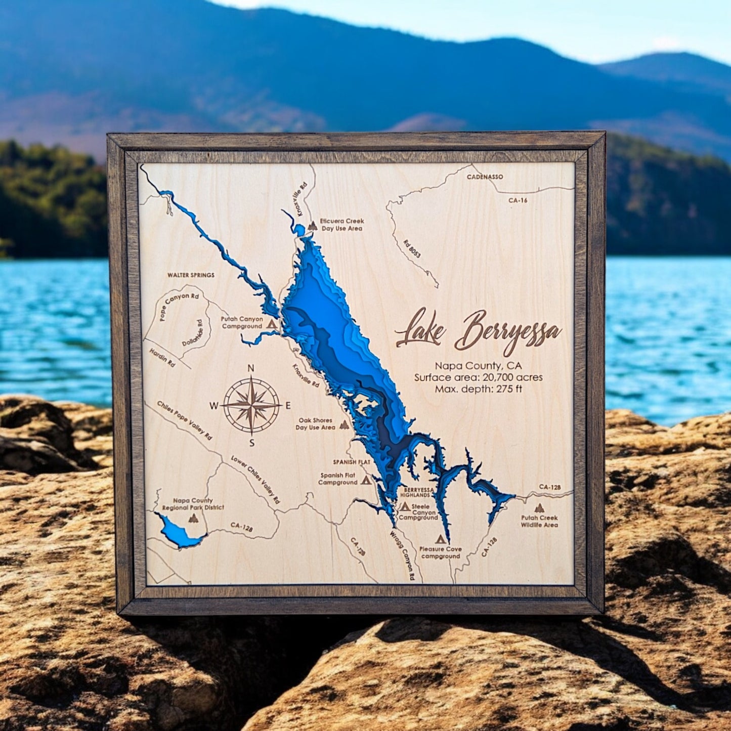 Lake Berryessa Art | Berryessa Bathymetry Map | Various Sizes