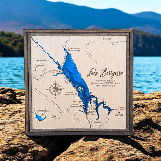 Lake Berryessa Art | Berryessa Bathymetry Map | Various Sizes