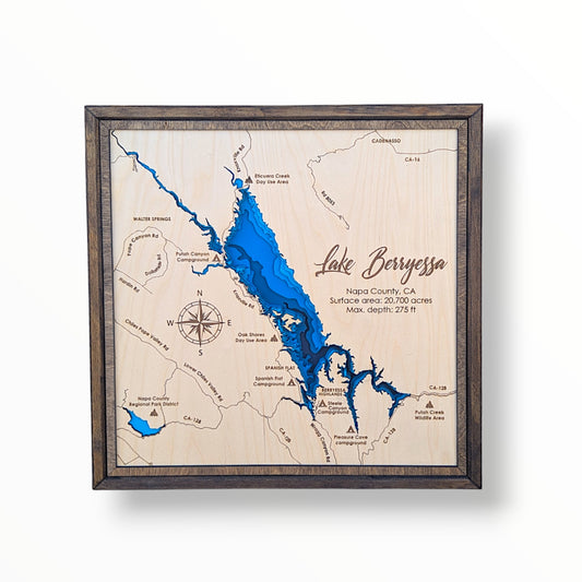 Lake Berryessa Art | Berryessa Bathymetry Map | Various Sizes