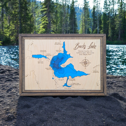 Bucks Lake Art | Bucks Bathymetry Map | Various Sizes