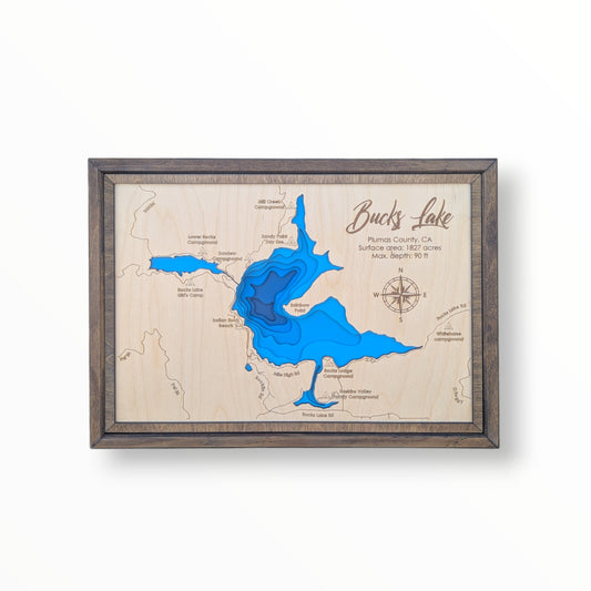 Bucks Lake Art | Bucks Bathymetry Map | Various Sizes
