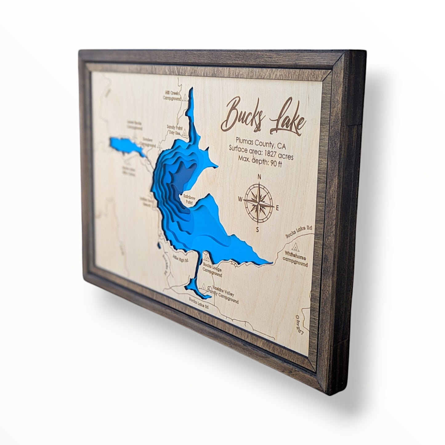 Bucks Lake Art | Bucks Bathymetry Map | Various Sizes