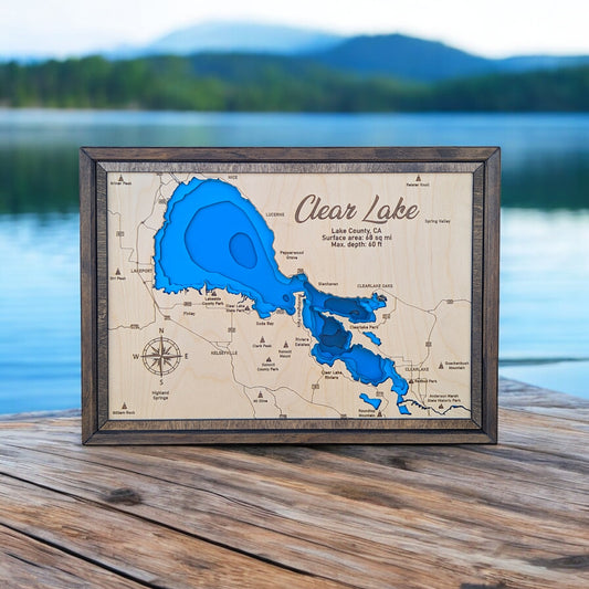 Clear Lake Art | Clear Lake Bathymetry Map | Various Sizes