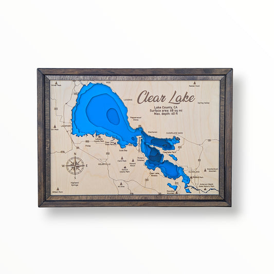 Clear Lake Art | Clear Lake Bathymetry Map | Various Sizes