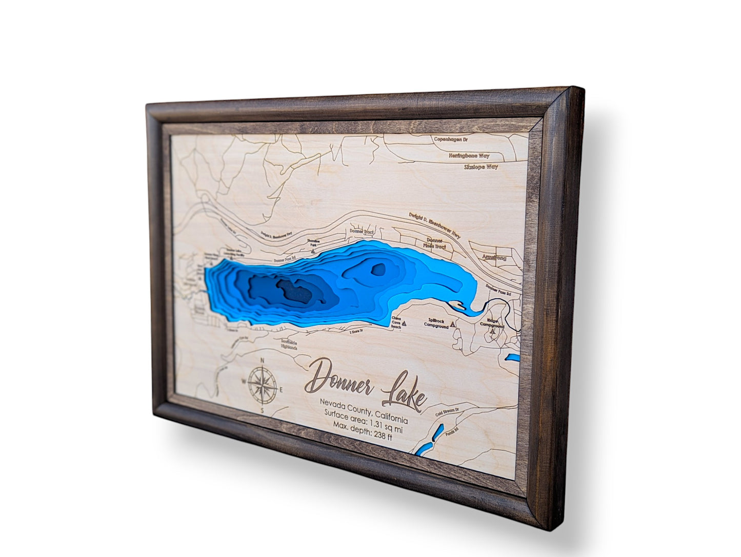 Donner Lake Art | Donner Bathymetry Map | Various Sizes