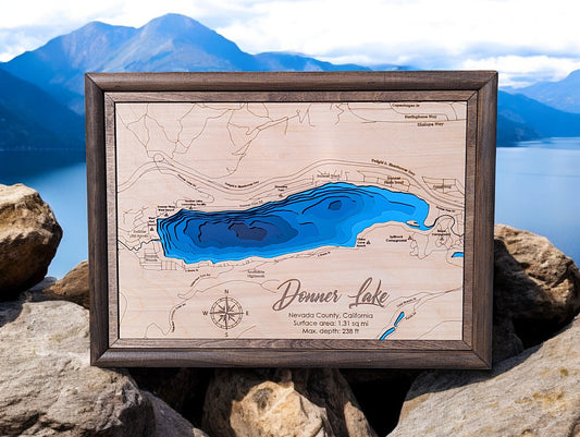 Donner Lake Art | Donner Bathymetry Map | Various Sizes