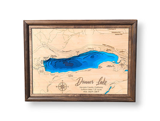 Donner Lake Art | Donner Bathymetry Map | Various Sizes