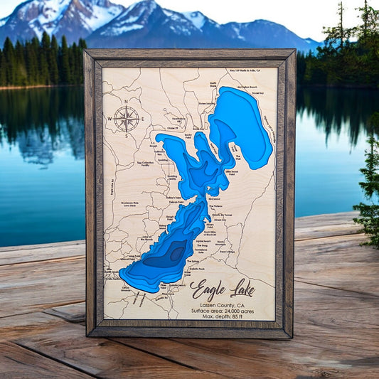 Eagle Lake Art | Eagle Lake Bathymetry Map | Various Sizes