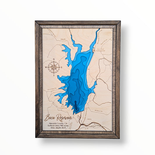 Boca Reservoir Art | Boca Reservoir Bathymetry Map | Various Sizes