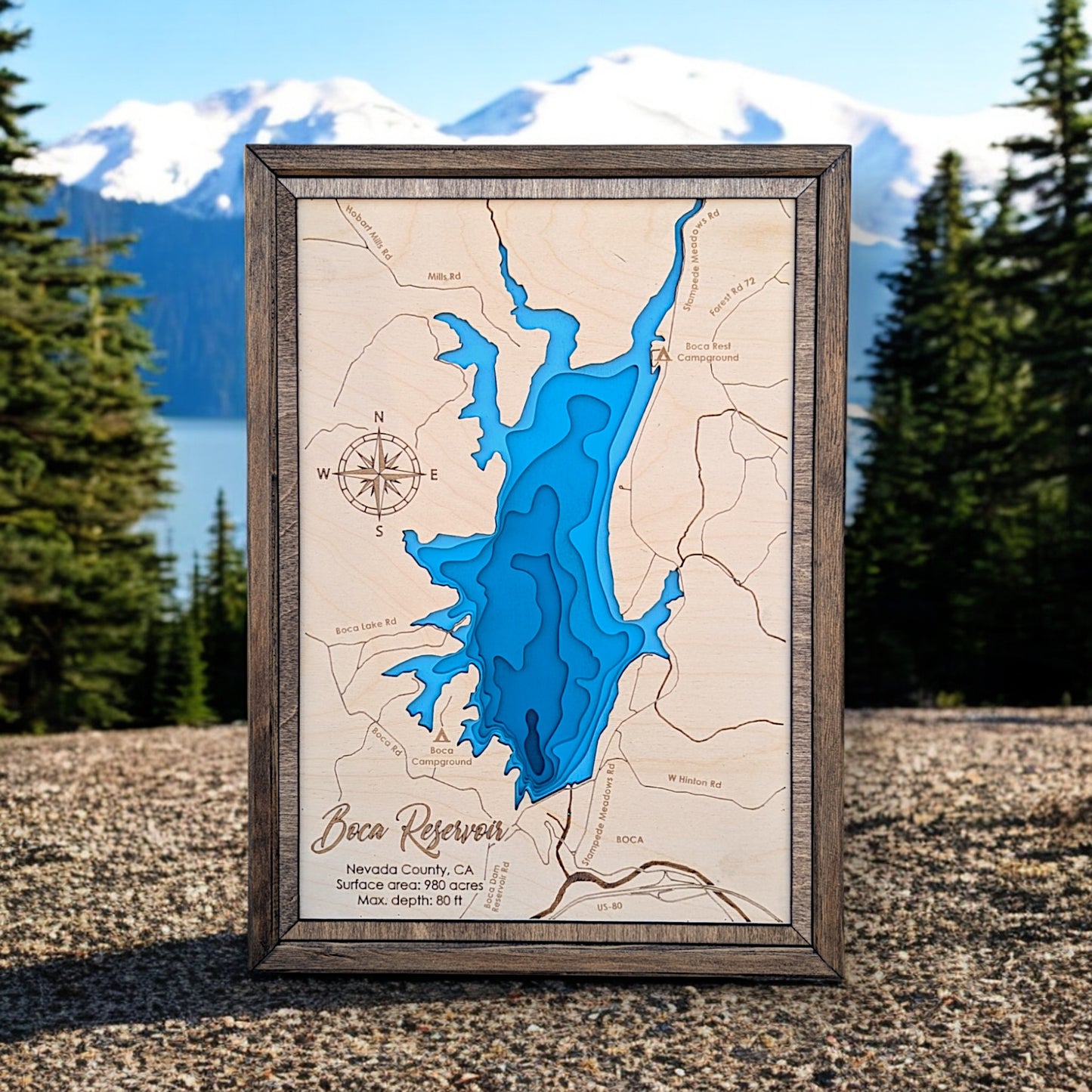 Boca Reservoir Art | Boca Reservoir Bathymetry Map | Various Sizes