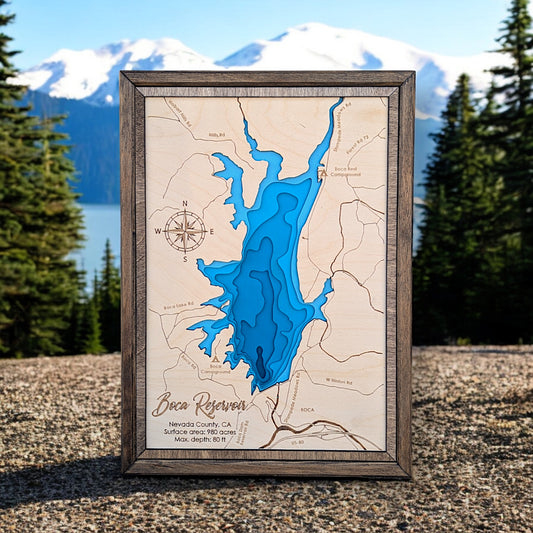 Boca Reservoir Art | Boca Reservoir Bathymetry Map | Various Sizes