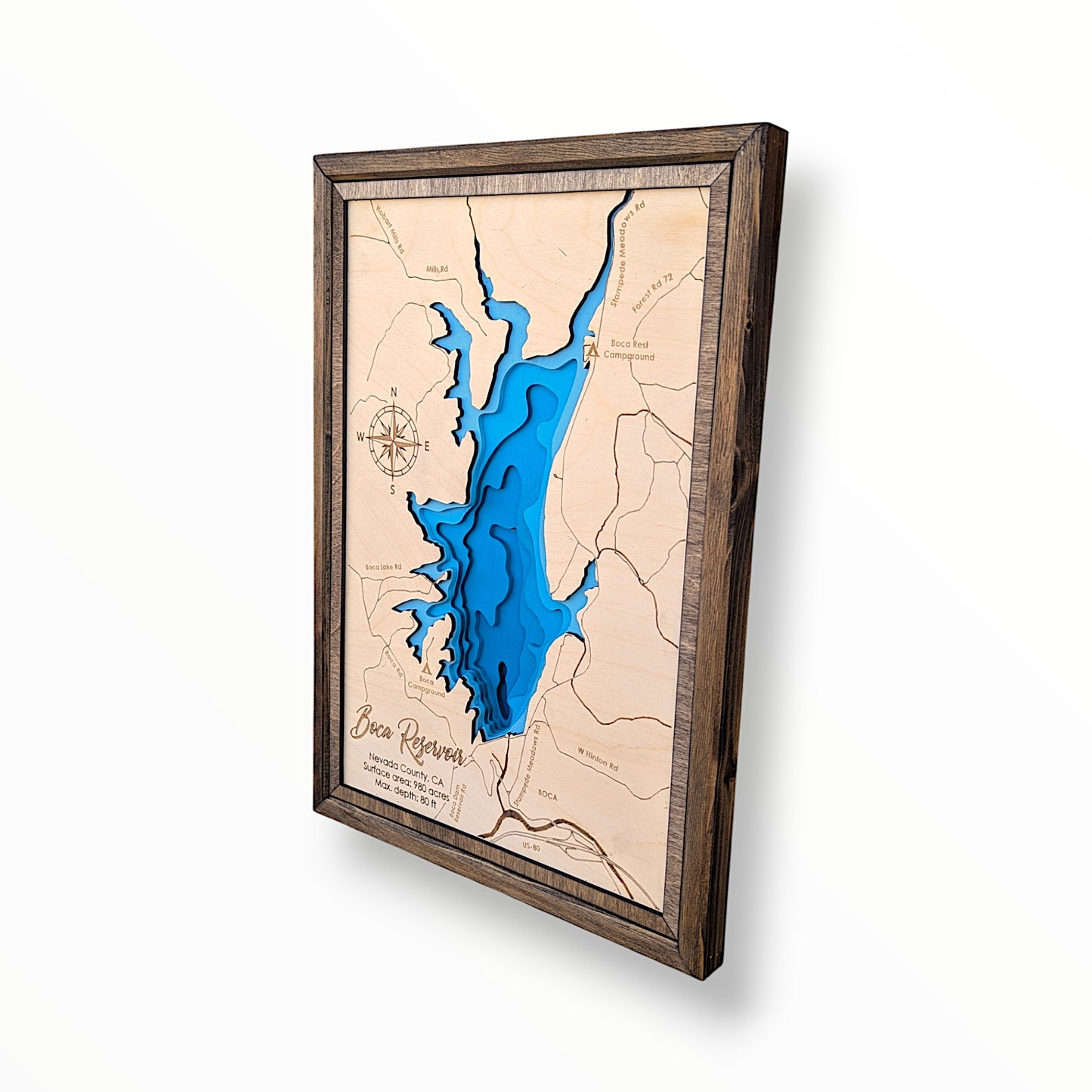 Boca Reservoir Art | Boca Reservoir Bathymetry Map | Various Sizes