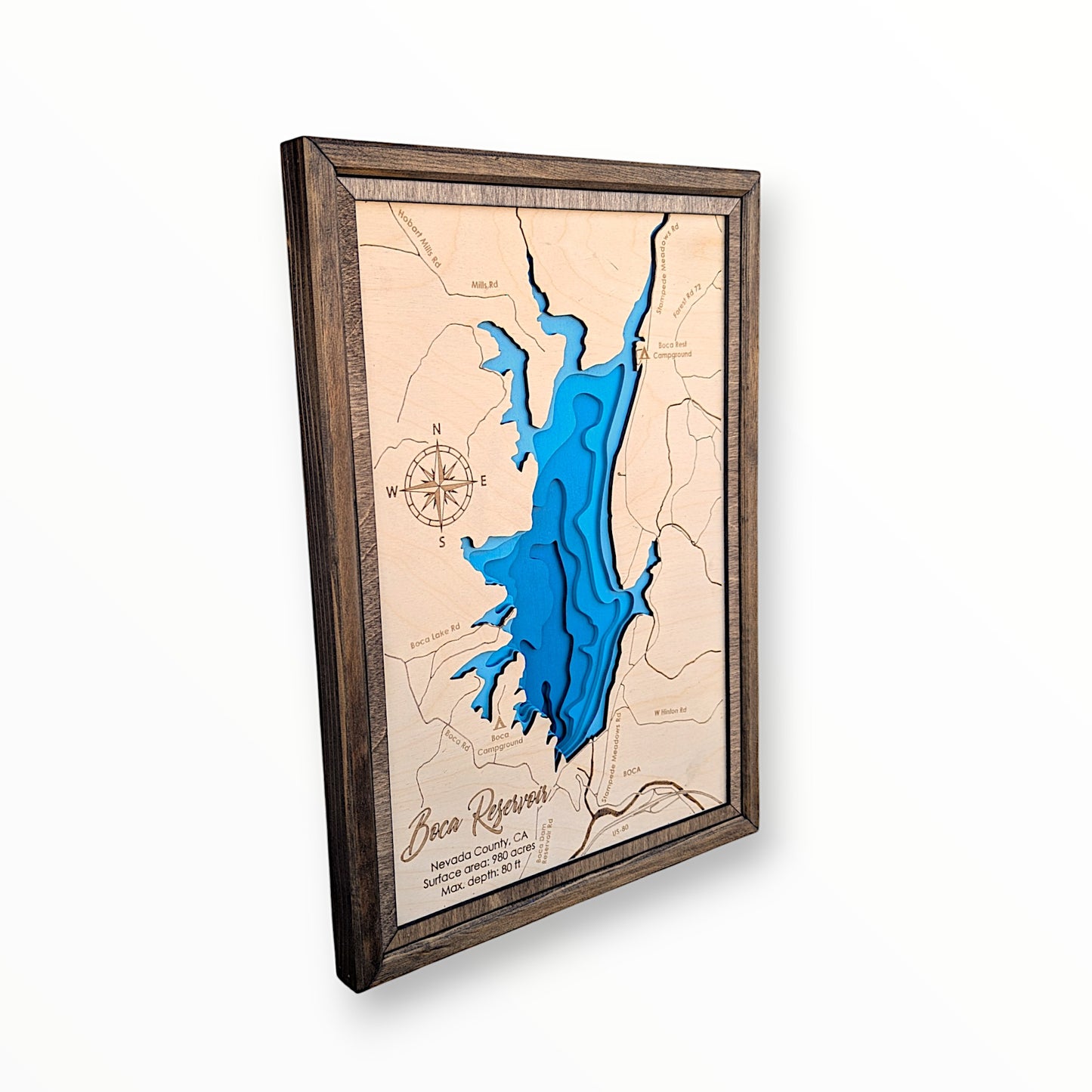 Boca Reservoir Art | Boca Reservoir Bathymetry Map | Various Sizes