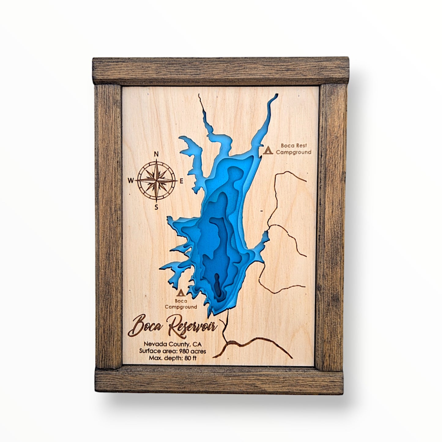Boca Reservoir Art | Boca Reservoir Bathymetry Map | Various Sizes