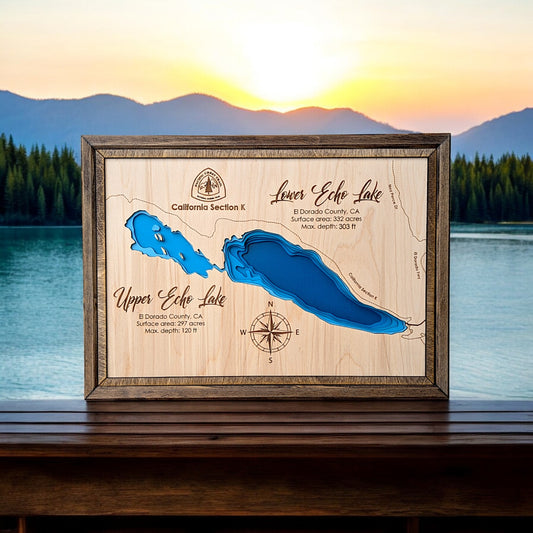 Echo Lake Art | Echo Lake Bathymetry Map | Various Sizes