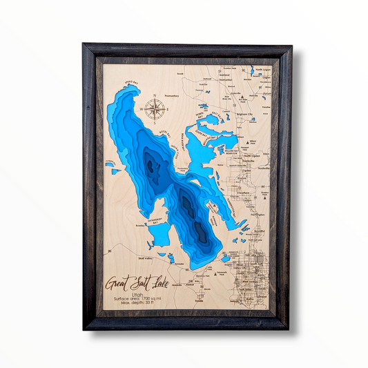 Great Salt Lake Art | Great Salt Lake Bathymetry Map | Various Sizes