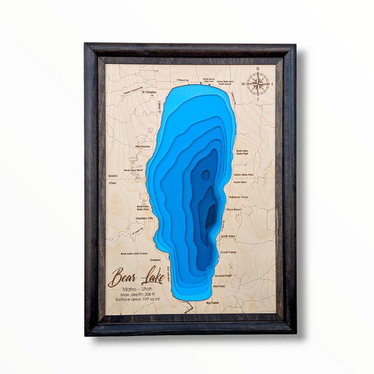 Bear Lake Art | Bear Lake Bathymetry Map | Various Sizes