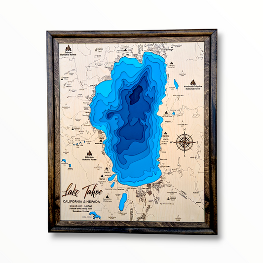 Lake Tahoe Art | Tahoe Bathymetry Map | Various Sizes