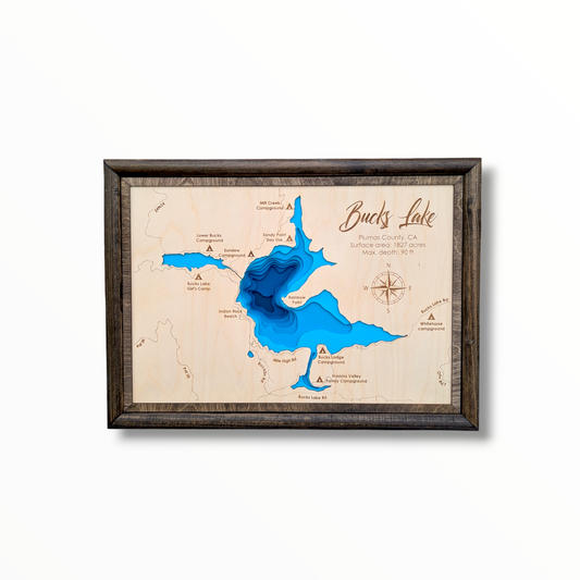 Bucks Lake Art | Bucks Bathymetry Map | Various Sizes