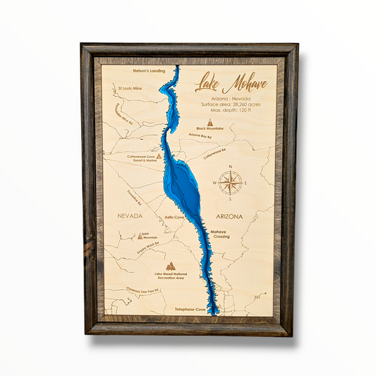 Lake Mohave Art | Lake Mohave Bathymetry Map | Various Sizes