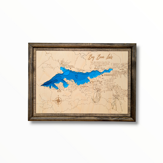 Big Bear Lake Art | Big Bear Lake Bathymetry Map | Various Sizes