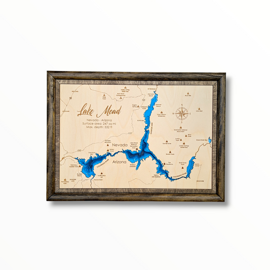 Lake Mead Art | Lake Mead Bathymetry Map | Various Sizes