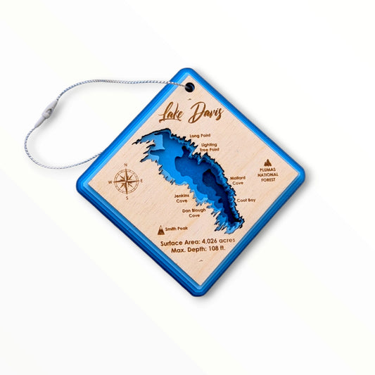 Lake Davis Bathymetric Ornament | Diamond | 3" by 3"