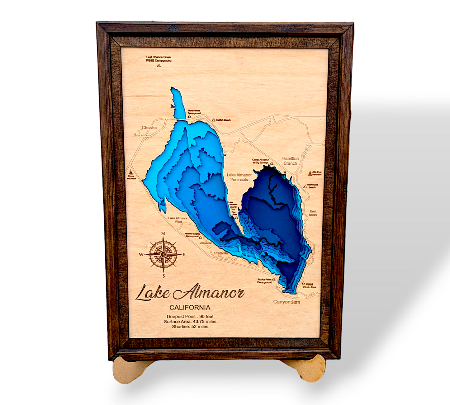 Lake Almanor Art | Almanor Bathymetry Map | Various Sizes