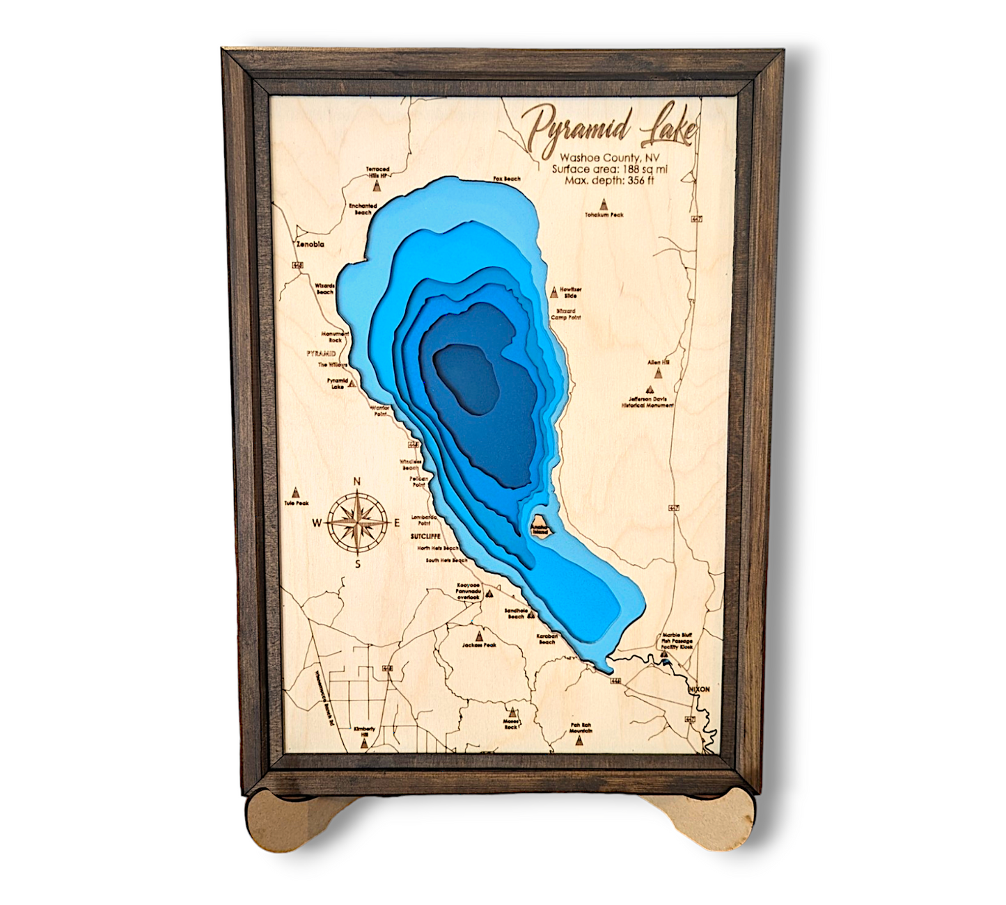Pyramid Lake Art | Pyramid Lake Bathymetry Map | Various Sizes