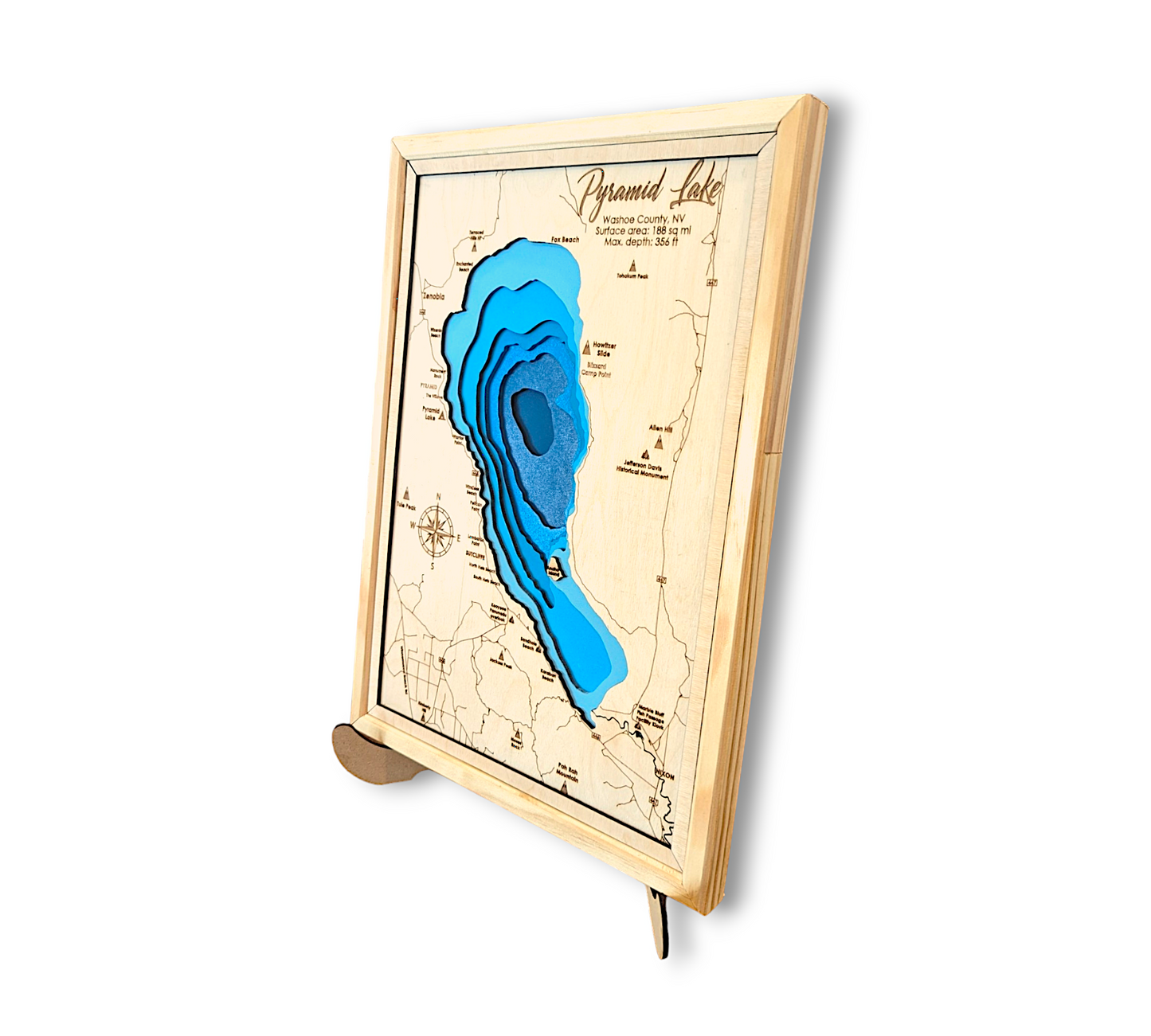 Pyramid Lake Art | Pyramid Lake Bathymetry Map | Various Sizes