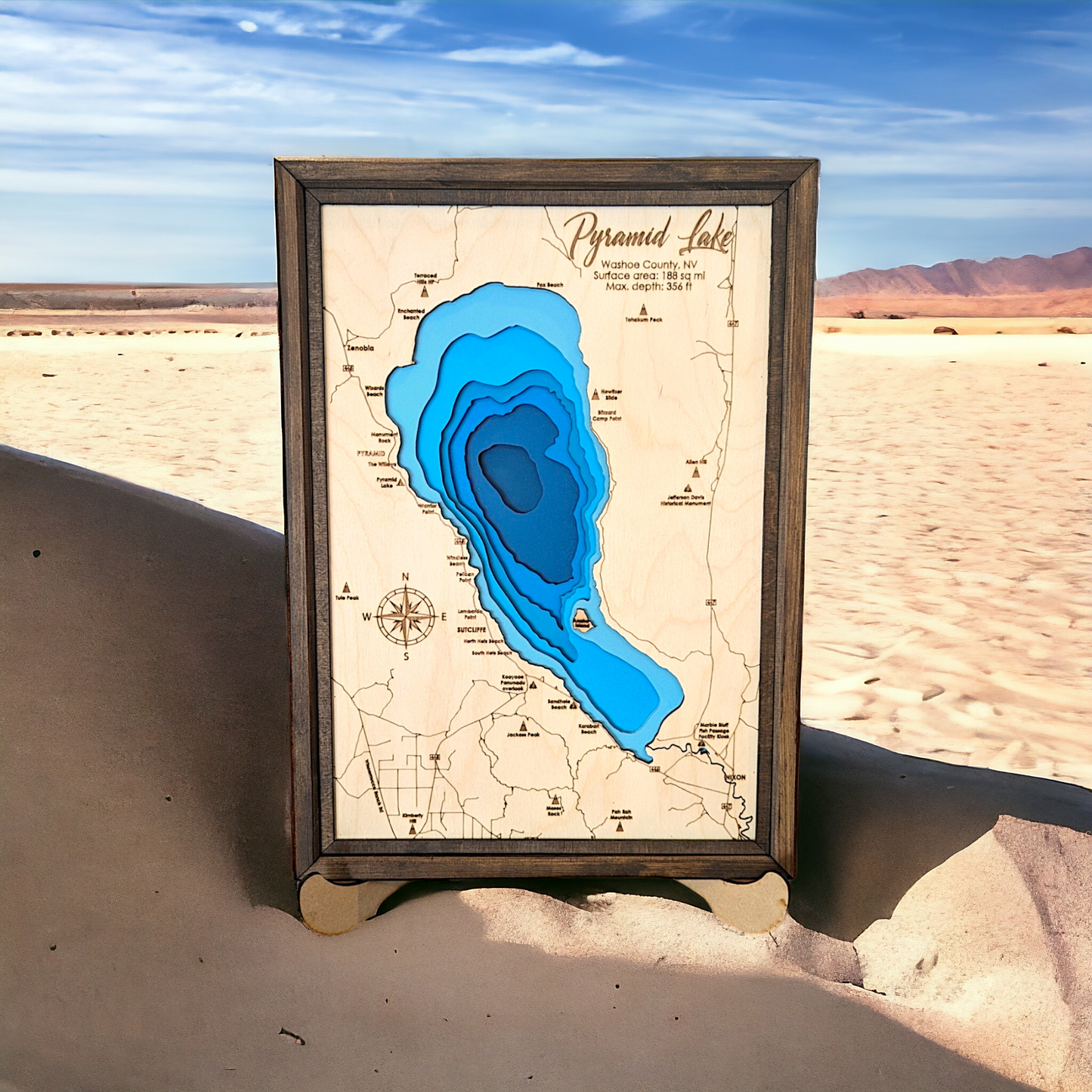 Pyramid Lake Art | Pyramid Lake Bathymetry Map | Various Sizes