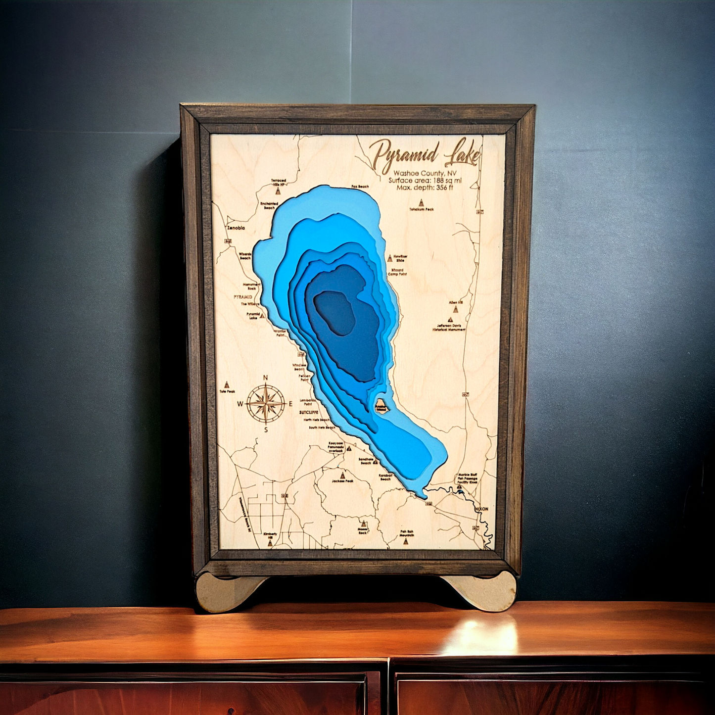 Pyramid Lake Art | Pyramid Lake Bathymetry Map | Various Sizes