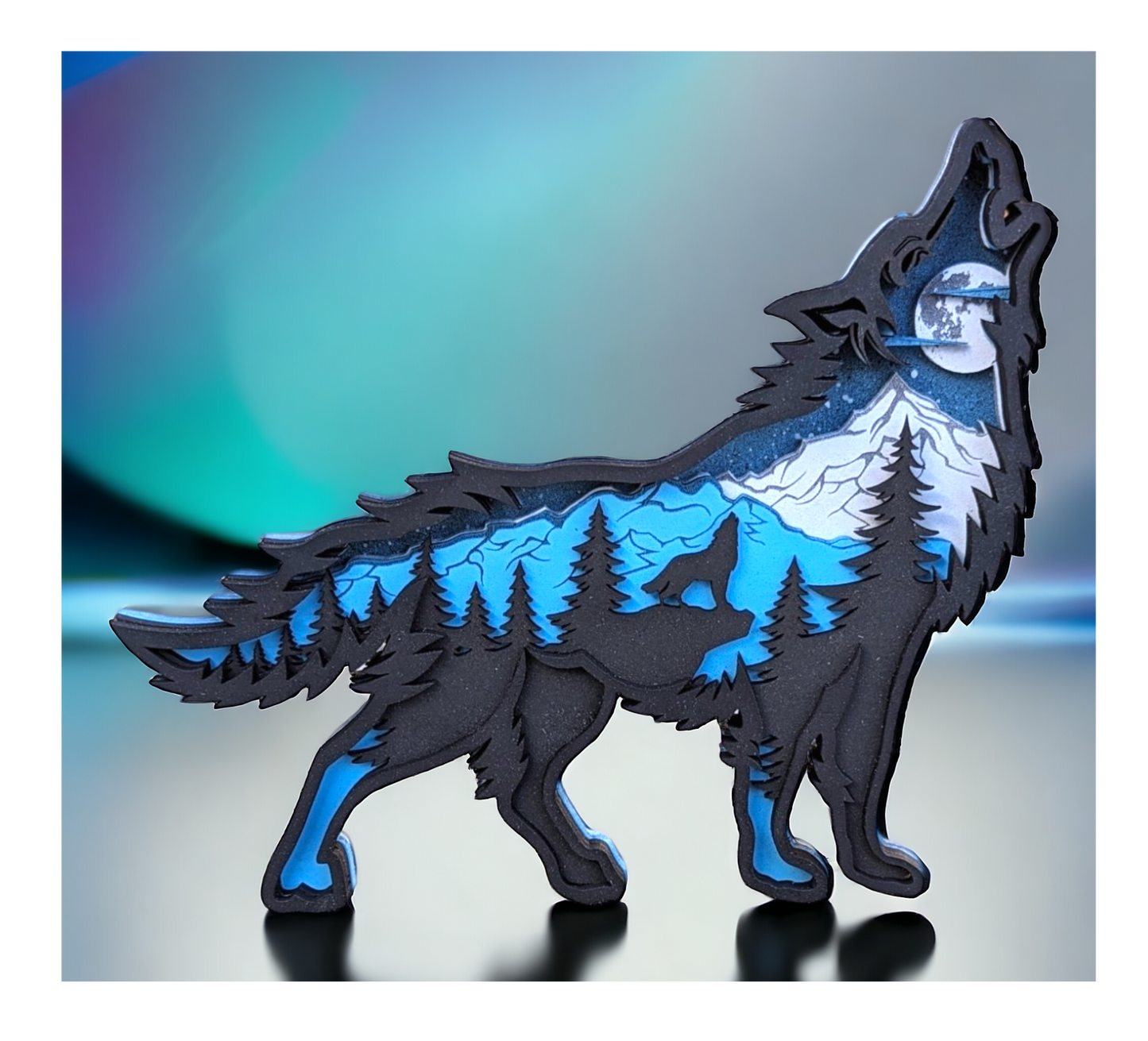 Wolf Wall Art | Full Moon, Mountain, Trees | Various Sizes