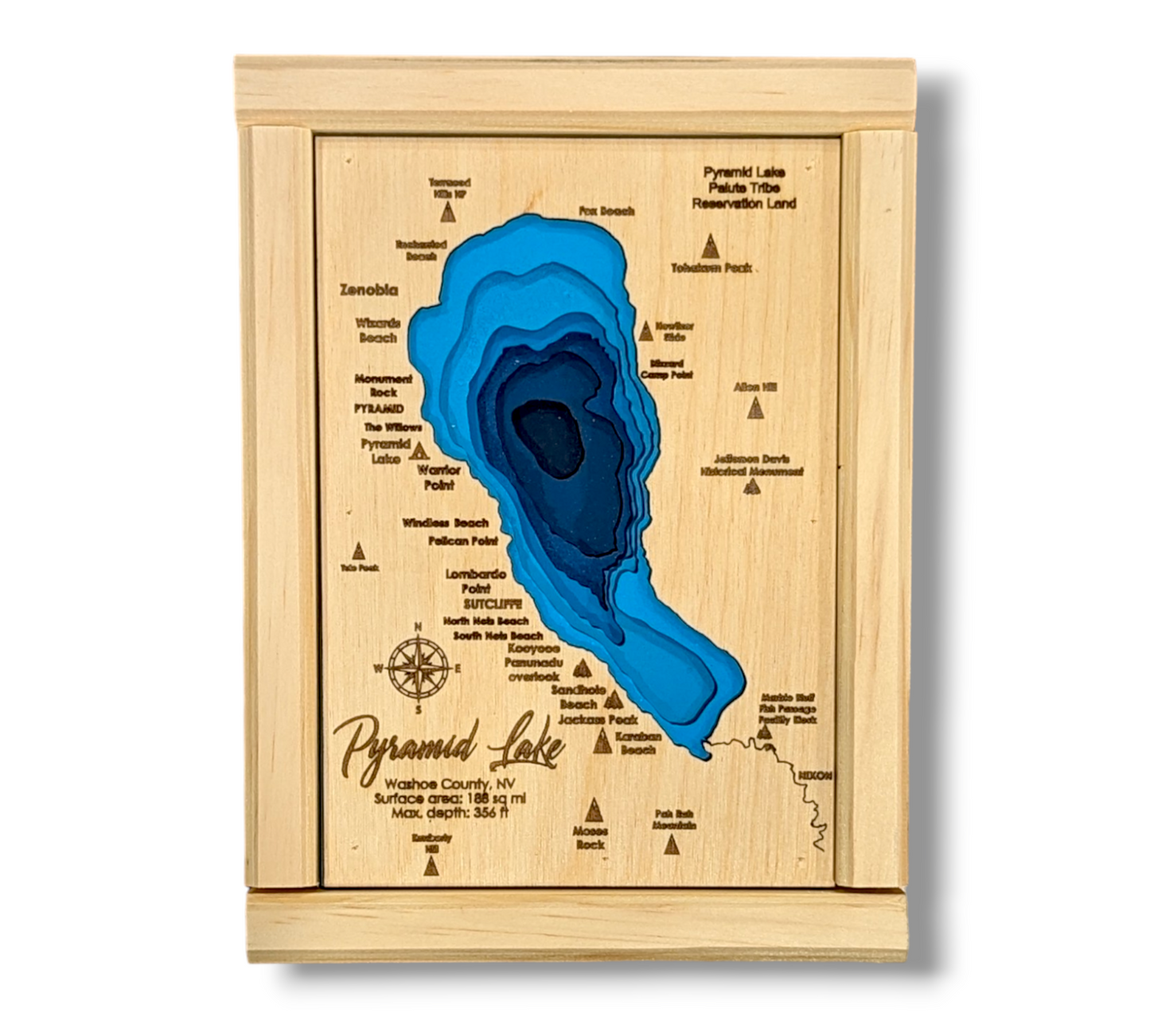 Pyramid Lake Art | Pyramid Lake Bathymetry Map | Various Sizes