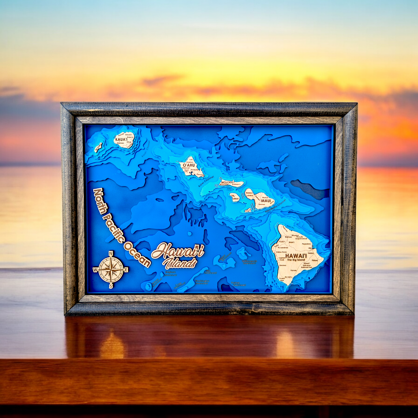 Hawaiian Islands Art | Hawaiian Bathymetry Map | Various Sizes