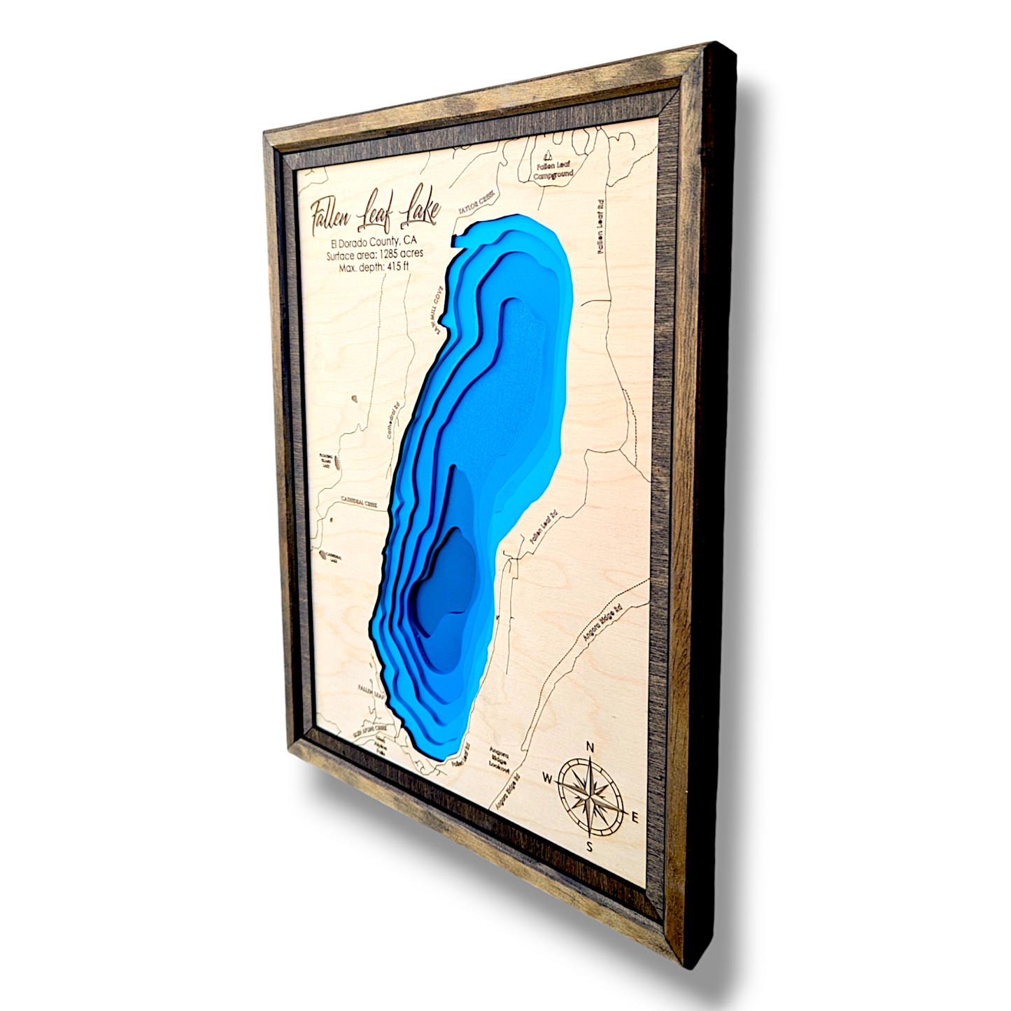 Fallen Leaf Lake Art | Fallen Leaf Bathymetry Map | Various Sizes