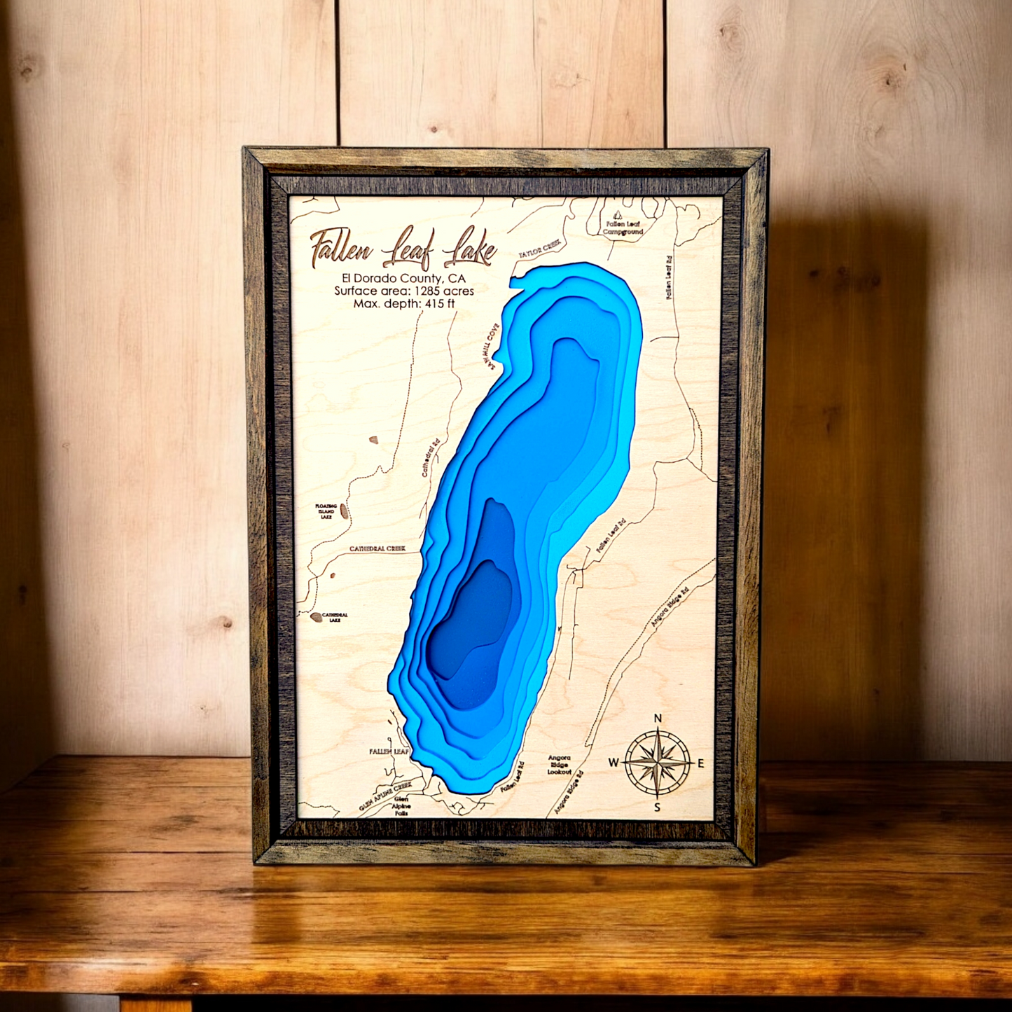 Fallen Leaf Lake Art | Fallen Leaf Bathymetry Map | Various Sizes