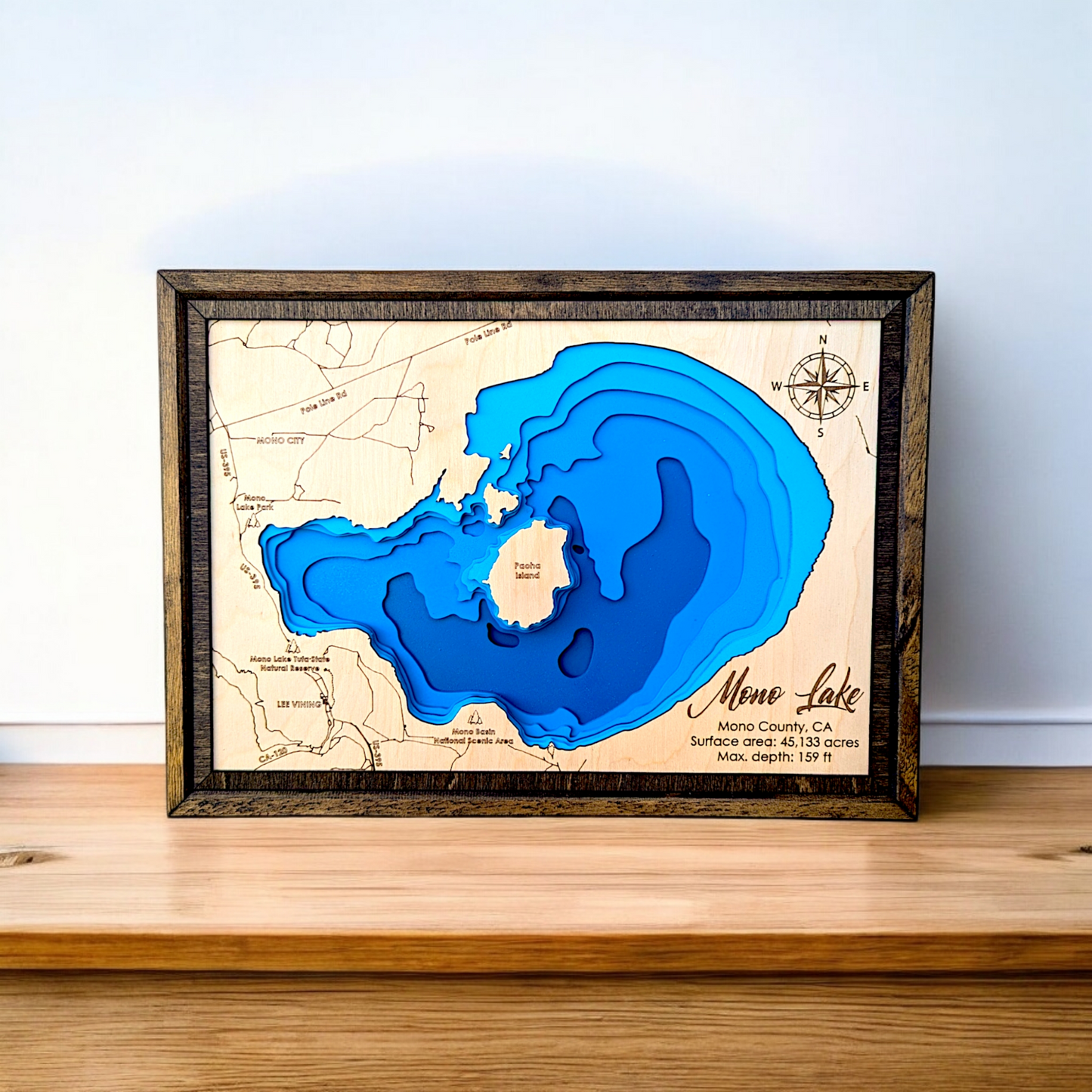 Mono Lake Art | Mono Lake Bathymetry Map | Various Sizes