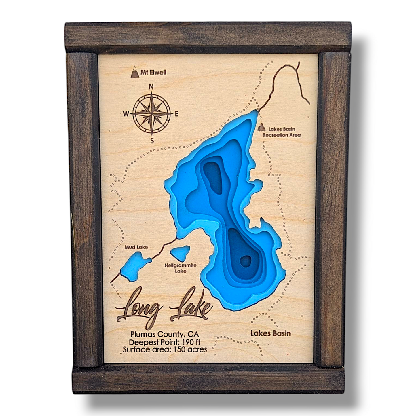 Long Lake Art | Long Lake Bathymetry Map | Various Sizes