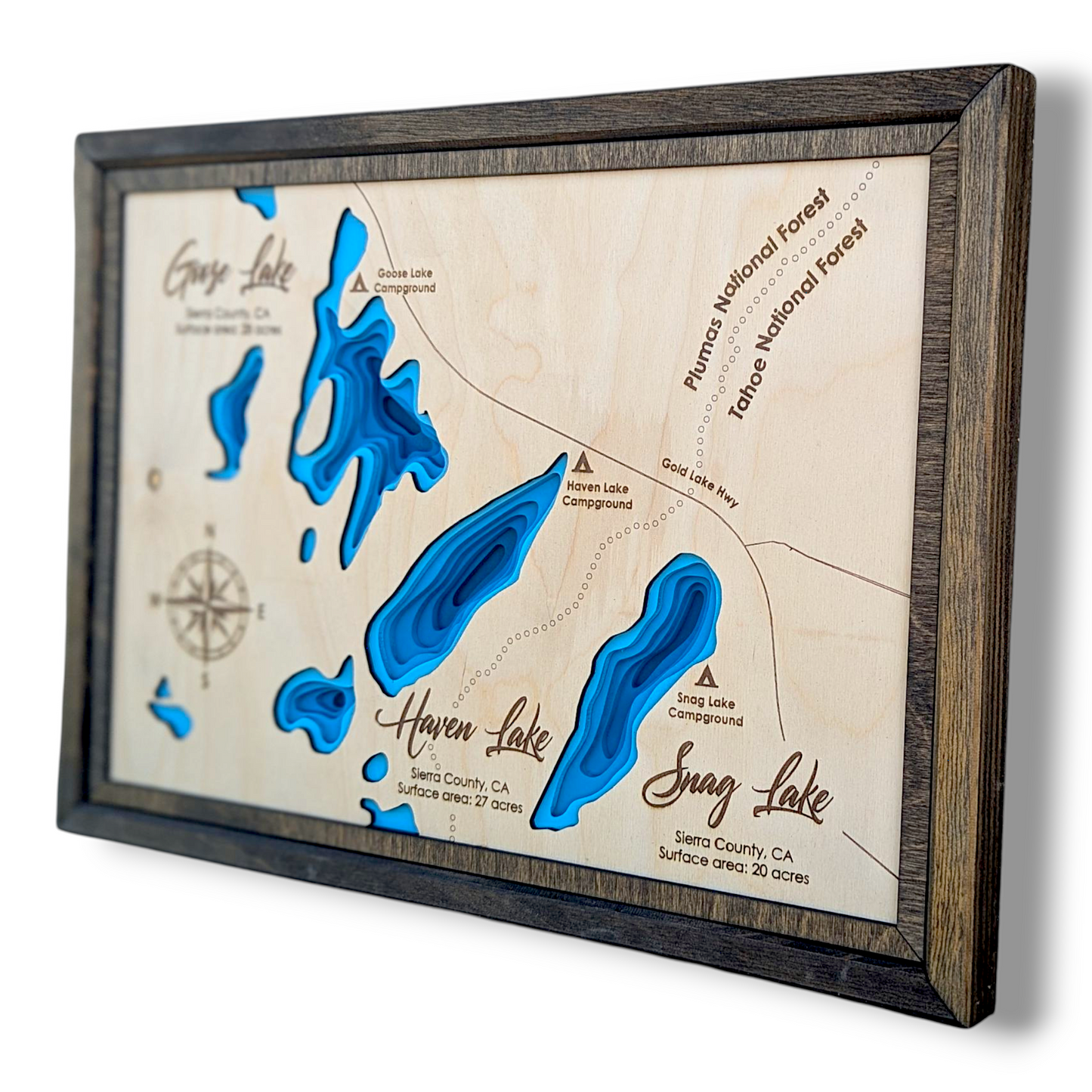 Goose, Haven, and Sang Lakes Art | Goose, Haven, and Snag Lakes Bathymetry Map | Various Sizes