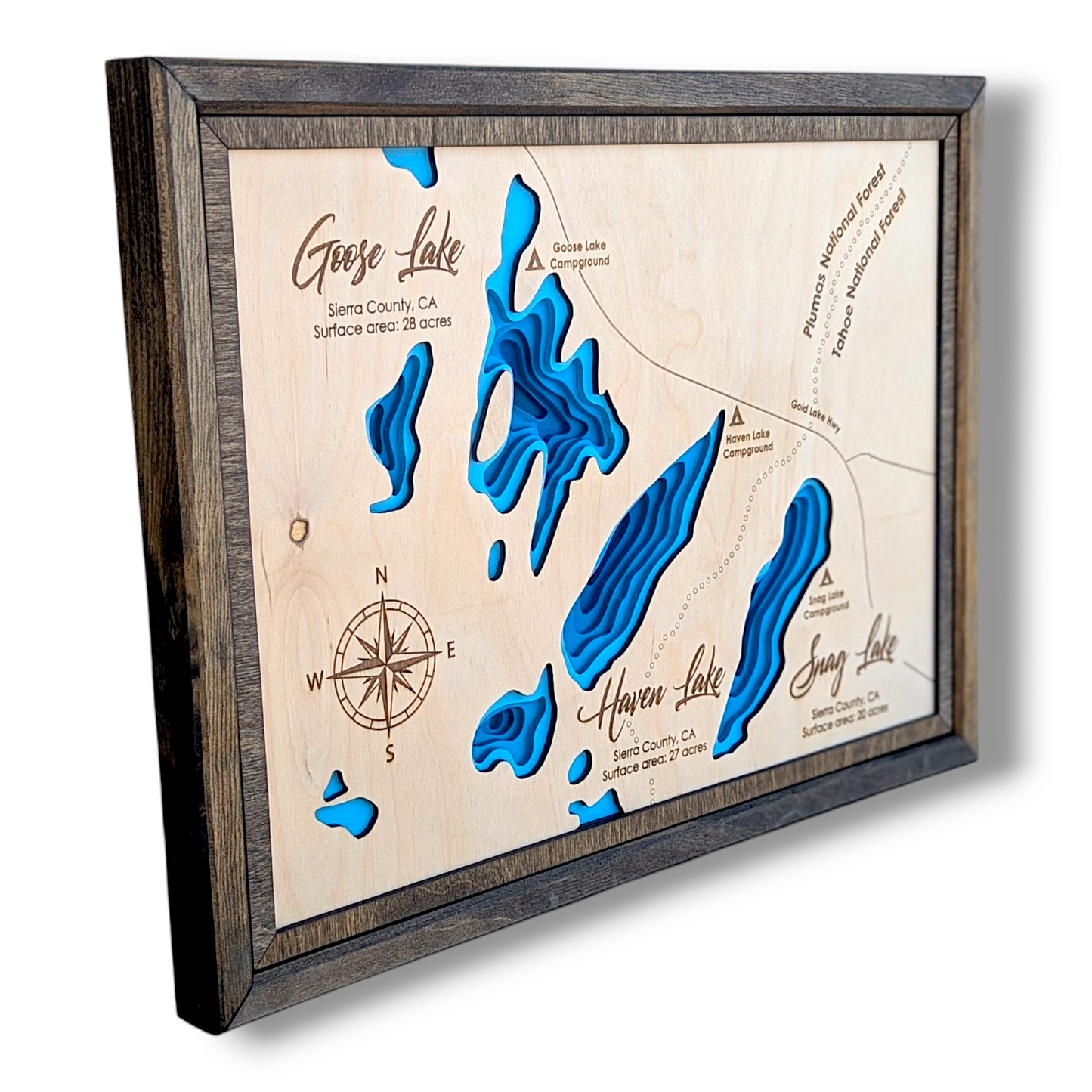 Goose, Haven, and Sang Lakes Art | Goose, Haven, and Snag Lakes Bathymetry Map | Various Sizes