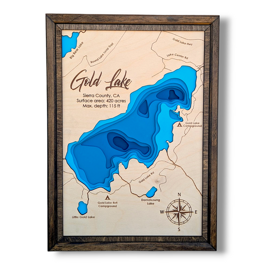 Gold Lake Art | Gold Lake Bathymetry Map | Various Sizes