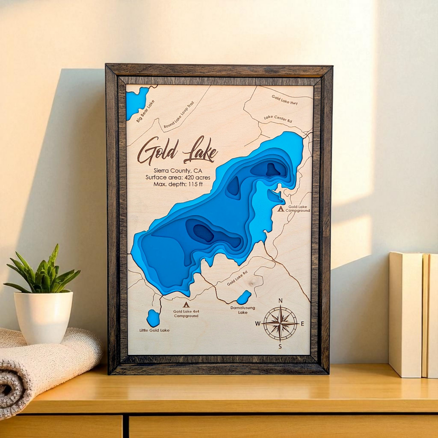 Gold Lake Art | Gold Lake Bathymetry Map | Various Sizes