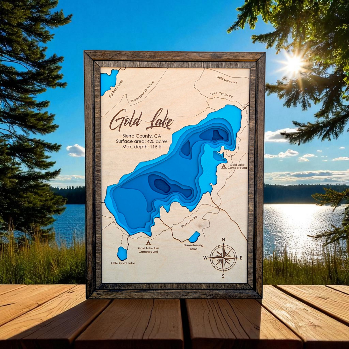 Gold Lake Art | Gold Lake Bathymetry Map | Various Sizes