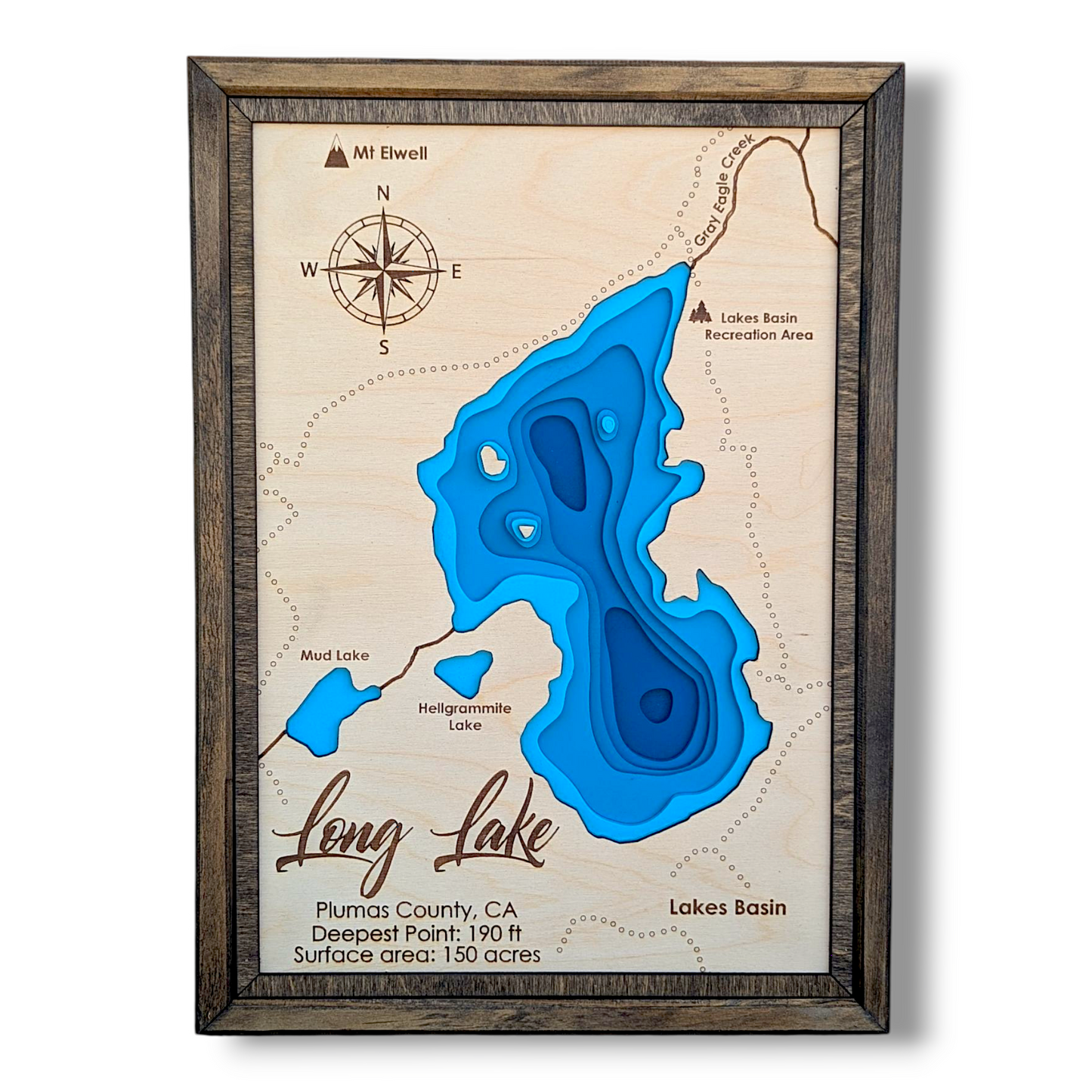 Long Lake Art | Long Lake Bathymetry Map | Various Sizes