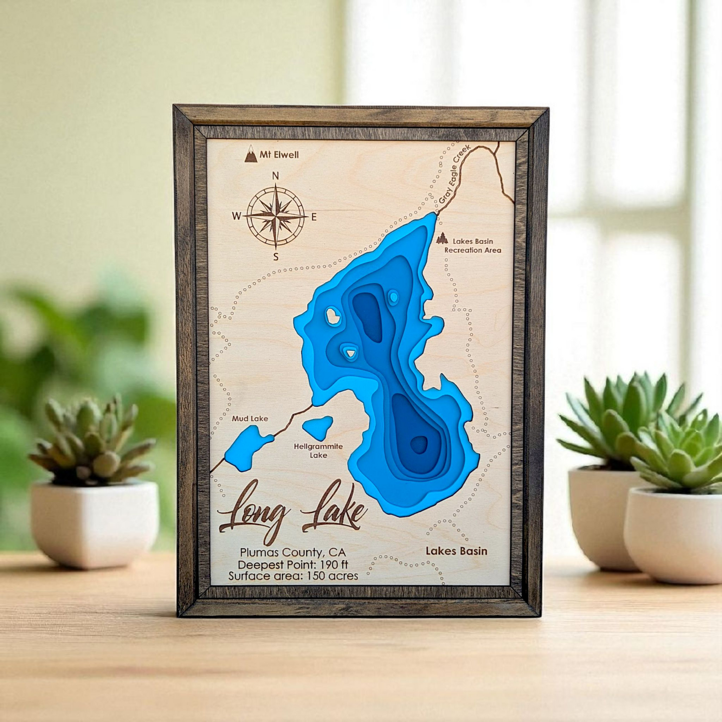 Long Lake Art | Long Lake Bathymetry Map | Various Sizes